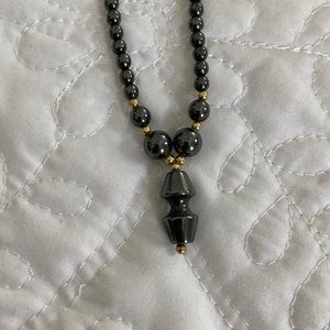 Black Hematite and gold Necklace Stone Bead Metallic